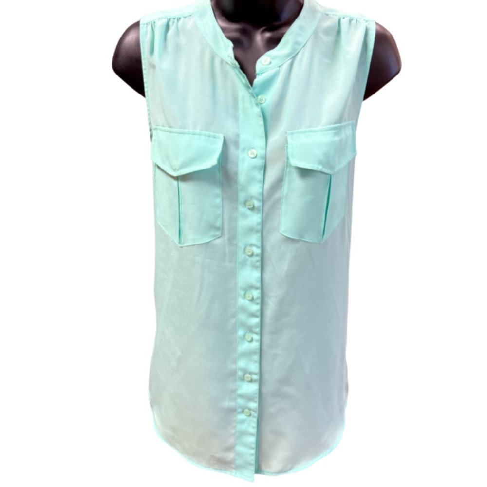 J. Crew Seafoam Button-down High Low Sheer Tunic Sz S